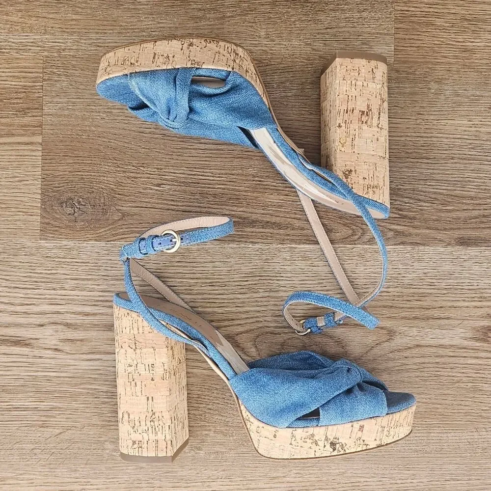 LK Bennett Amanda Espadrille‎ Platform Sandal Size 39 / 9 Blue Denim